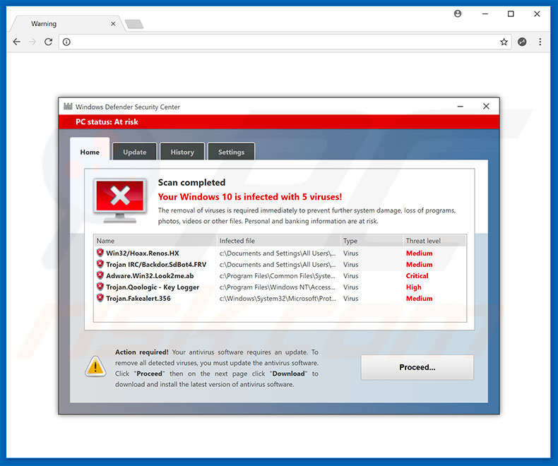 Fraude do Windows Defender Security Center