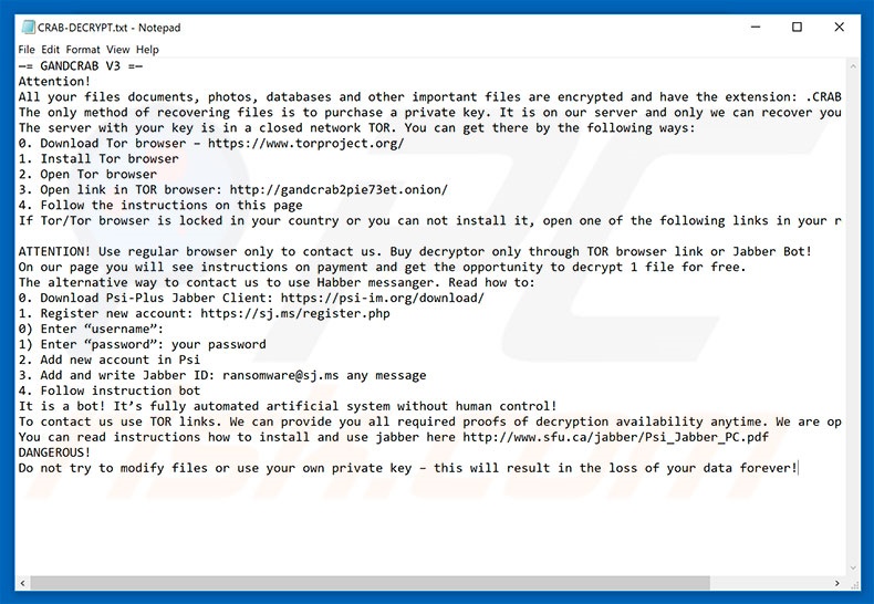 Instruções de desencriptação de GANDCRAB 3