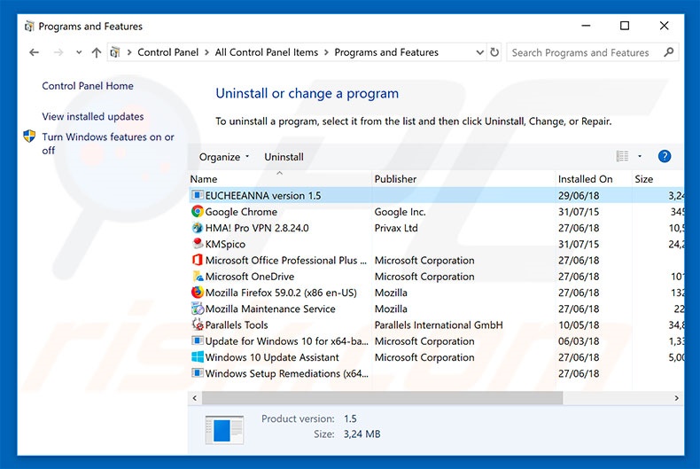 Desinstalar o adware GeoSmartDNS via Painel de Controlo