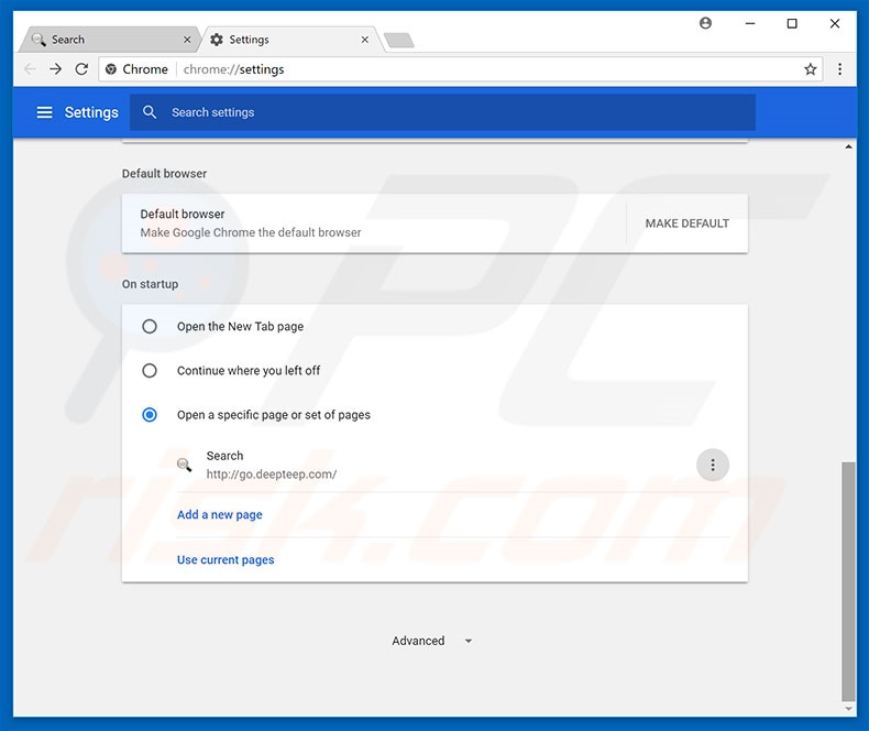 Removendo a página inicial go.deepteep.com do Google Chrome