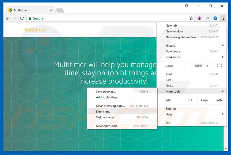 Removendo os anúncios Multitimer do Google Chrome passo 1