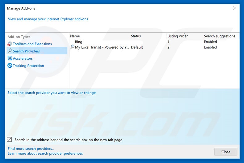 Removendo my-search.com do mecanismo de pesquisa padrão do Internet Explorer