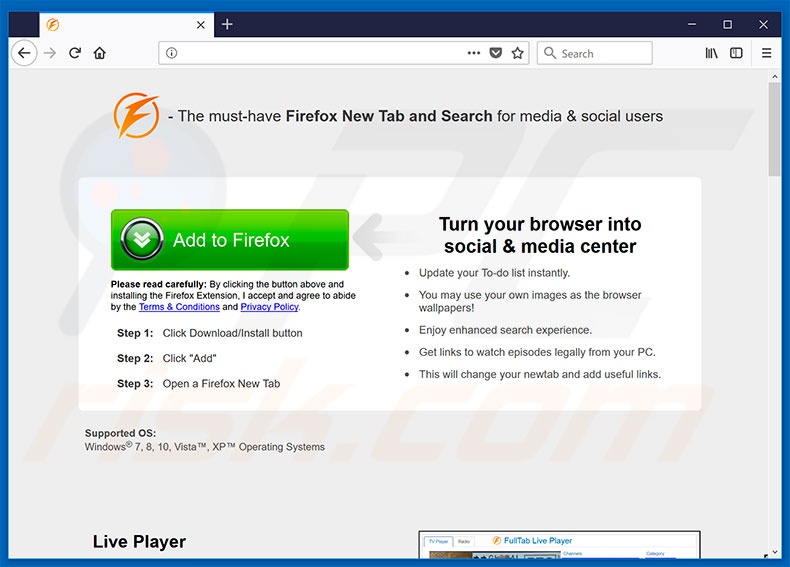 Site usado para promover o sequestrador de navegador FullTab