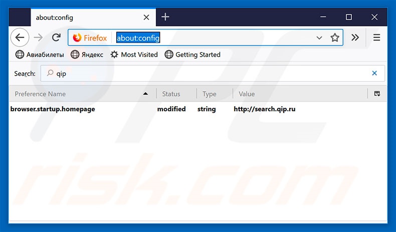 Removendo a página inicial qip.ru e motor de pesquisa padrão do Mozilla Firefox