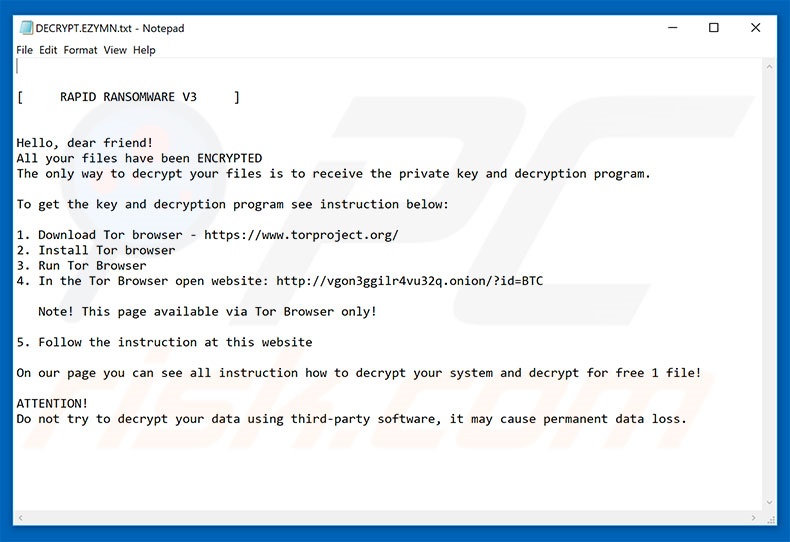 Instruções de desencriptação de RAPID RANSOMWARE V3