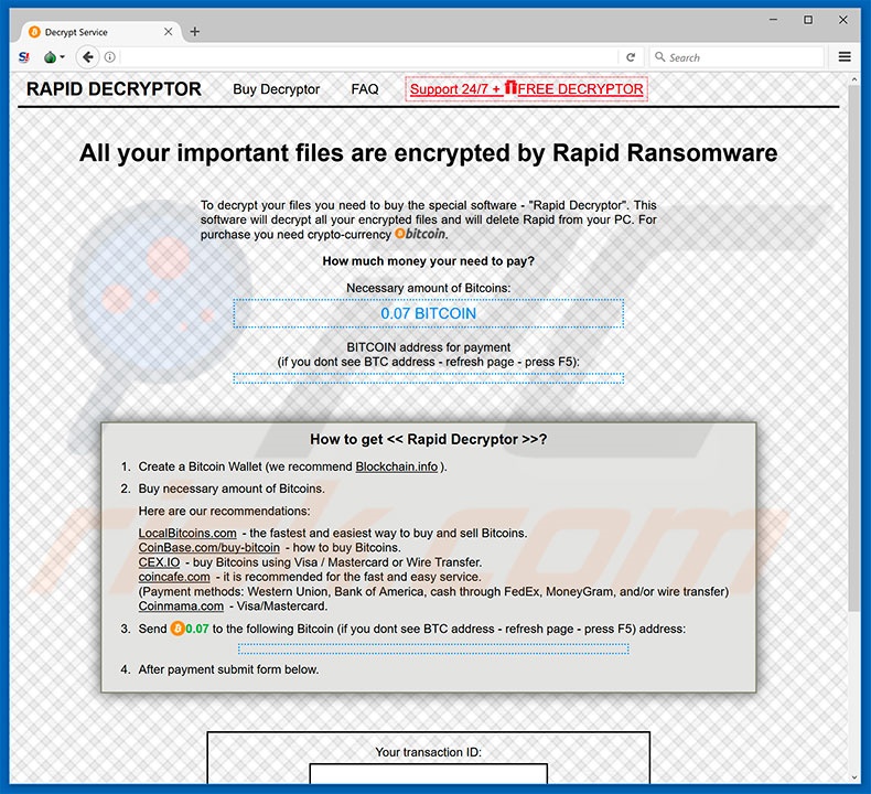 Website RAPID RANSOMWARE V3 (exemplo 1)
