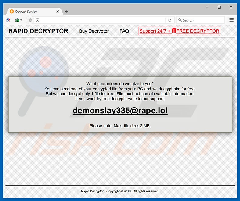 Website RAPID RANSOMWARE V3 (exemplo 3)