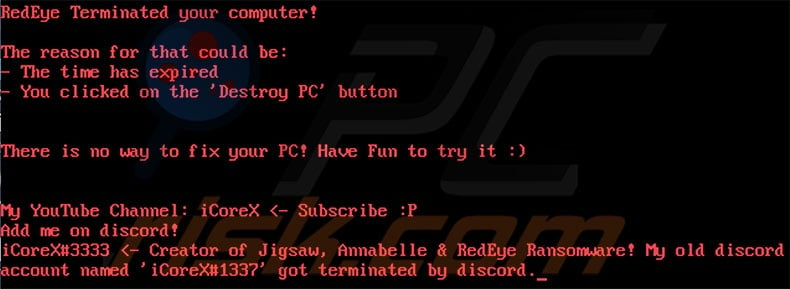 Screenshot da mensagem após a modificação do registo mestre de arranque dos computadores
