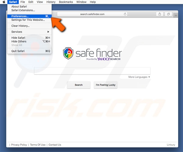 Safe Finder Safari Opções Passo 1