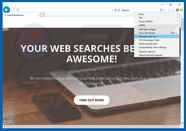 Removendo os anúncios SearchAwesome do Internet Explorer passo 1