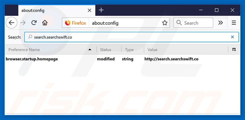 Removendo a página inicial search.searchswift.co e motor de pesquisa padrão do Mozilla Firefox