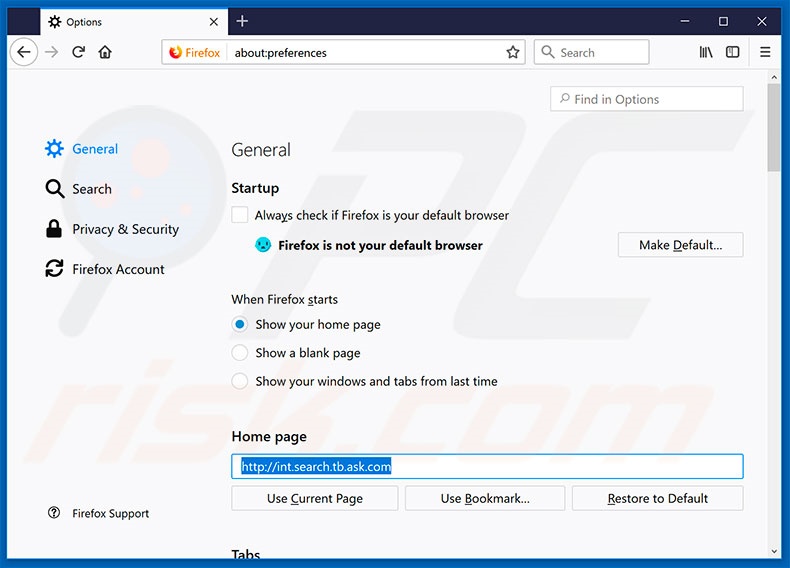Removendo a página inicial  search.tb.ask.com do Mozilla Firefox