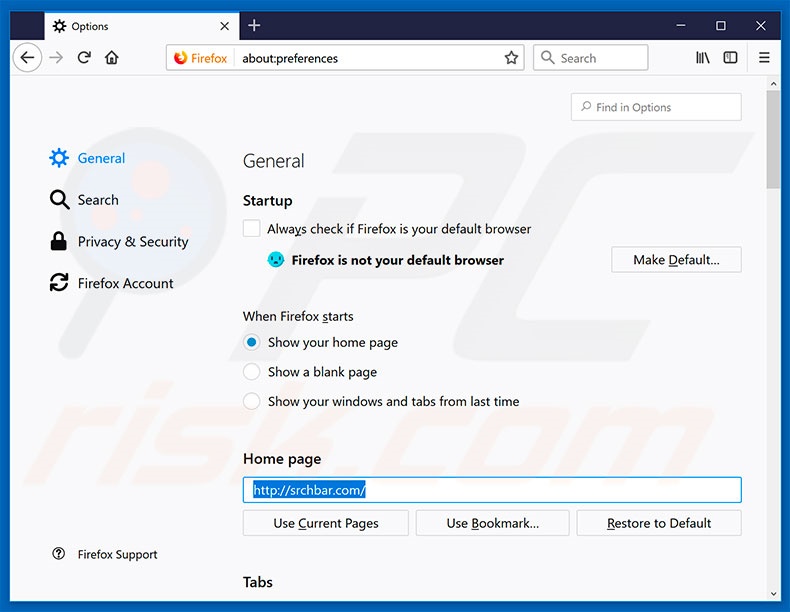 Removendo srchbar.com da página inicial do Mozilla Firefox