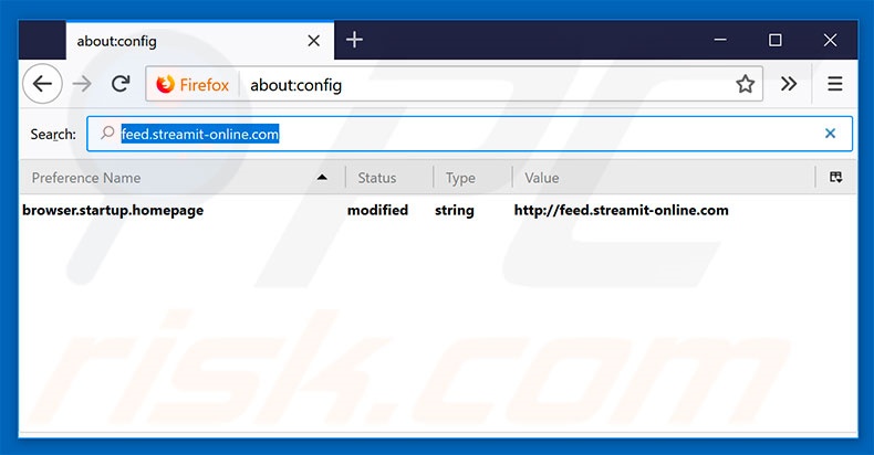 Removendo a página inicial feed.streamit-online.com e motor de pesquisa padrão do Mozilla Firefox