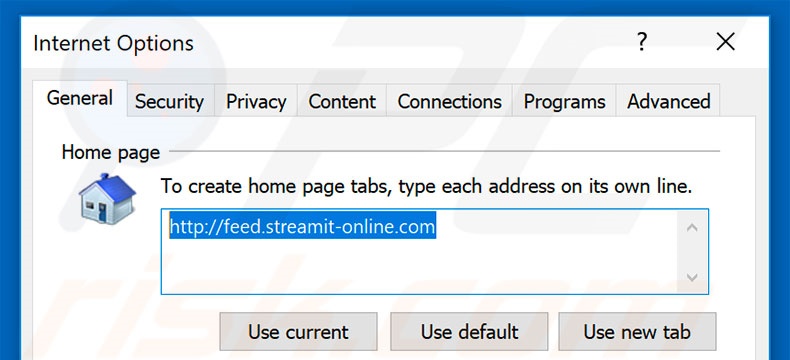 Removendo a página inicial feed.streamit-online.com do Internet Explorer