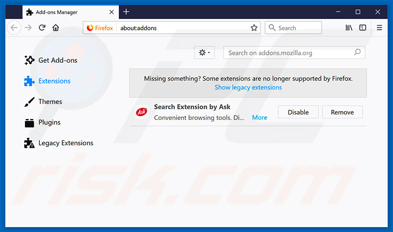 Removendo as extensões fraudulentas do Mozilla Firefox passo 2