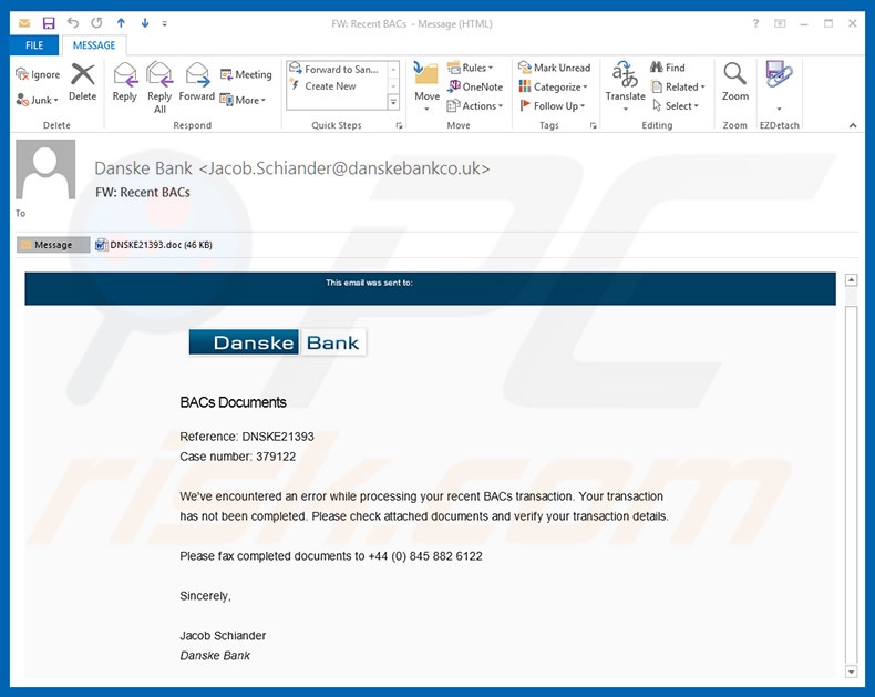 Malware Danske Bank Email Virus