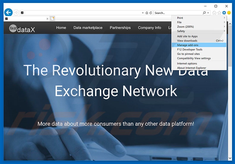 Removendo os anúncios FastDataX do Internet Explorer passo 1