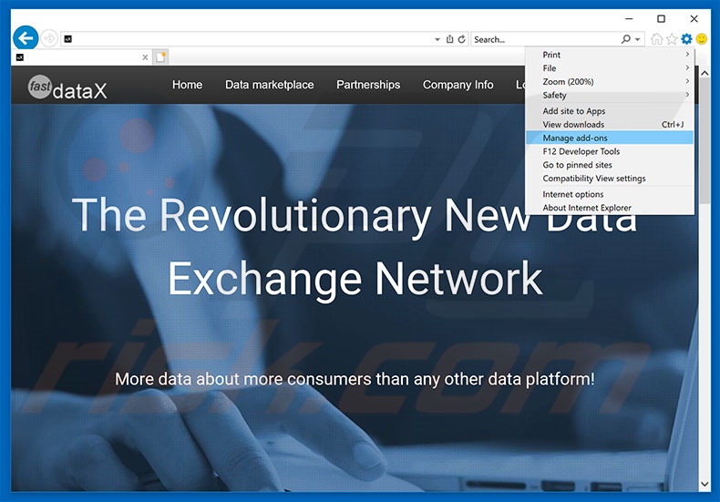 Removendo os anúncios FastDataX do Internet Explorer passo 1