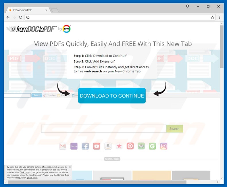 Website usado para promover o sequestrador de navegador FromDocToPDF