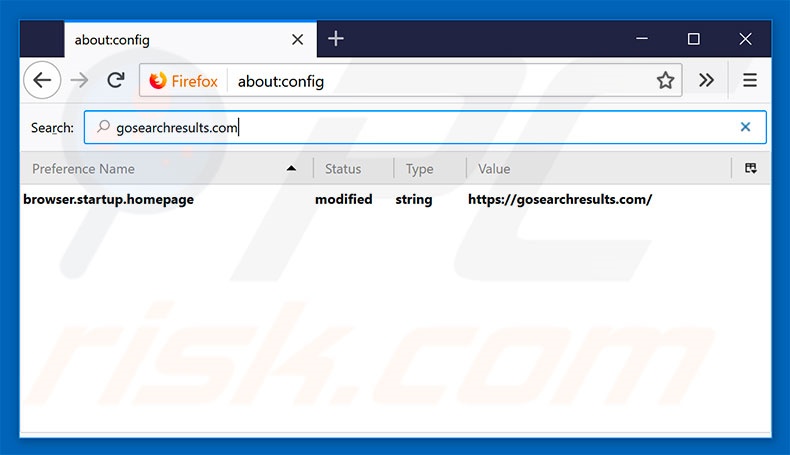 Removendo o gosearchresults.com do mecanismo de pesquisa padrão do Mozilla Firefox
