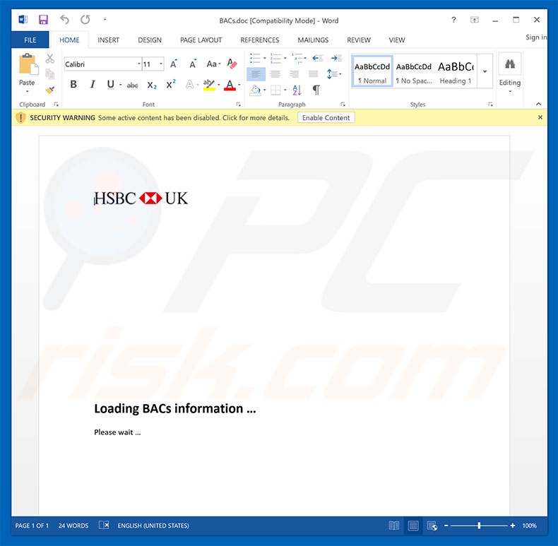Anexo malicioso distribuído através da campanha de spam do HSBC Email Virus