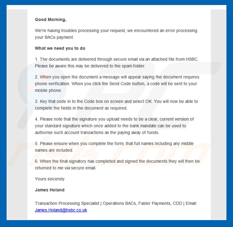 Malware HSBC Email Virus