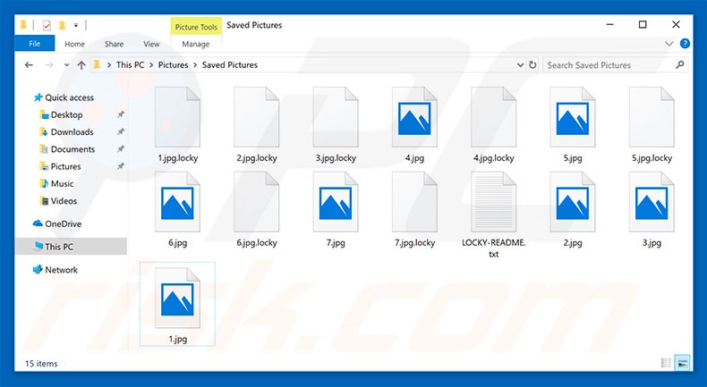 Files encrypted by Locky Imposter ransomware