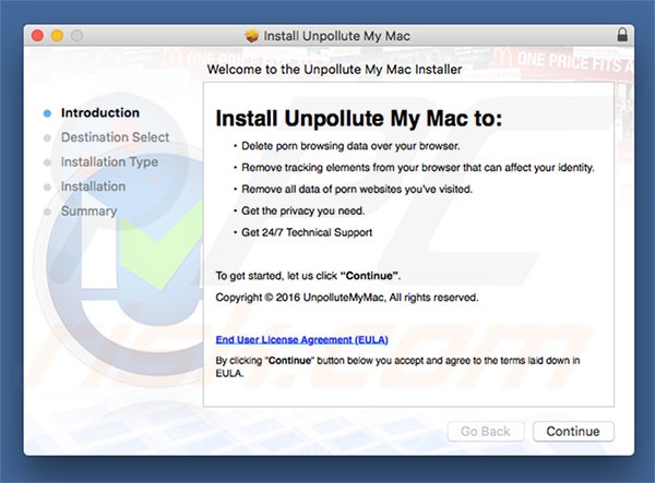 Instalador fraudulento usado para promover Unpollute My Mac