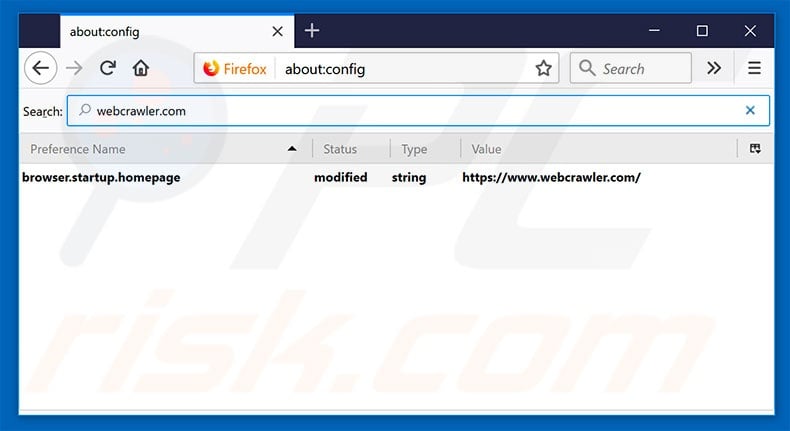 Removendo a página inicial webcrawler.com e motor de pesquisa padrão do Mozilla Firefox