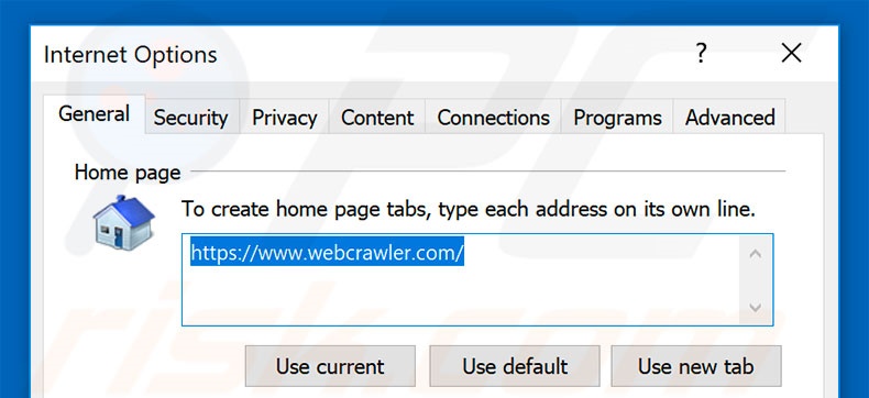 Removendo a página inicial webcrawler.com do Internet Explorer