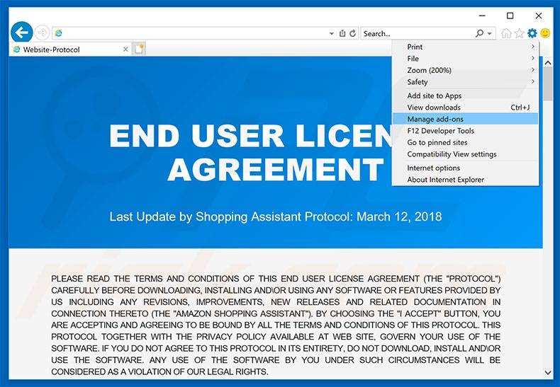Remover anúncios Amazon Shopping Assistant de Internet Explorer passo 1