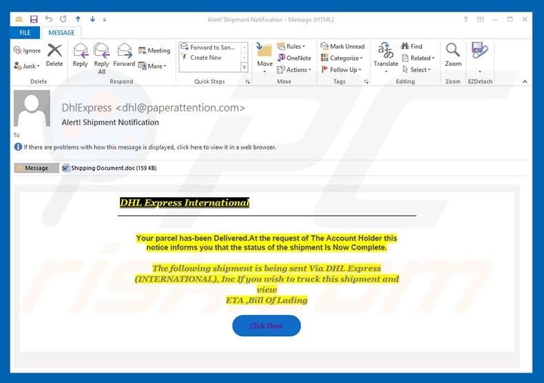 A variante DHL Email Virus a distribuir Remcos RAT
