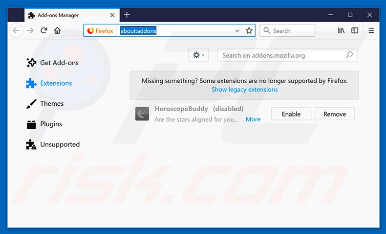 Remover as extensões fraudulentas do Mozilla Firefox passo 2