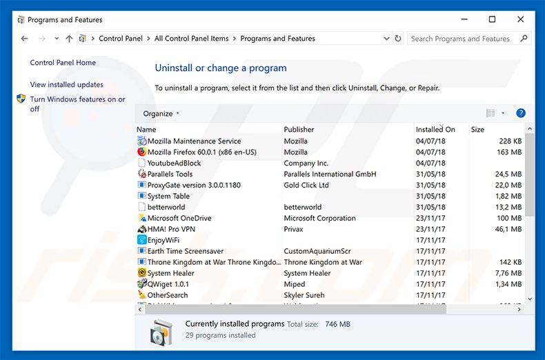 desinstalar o adware Error DT00X2  no Painel de Controlo