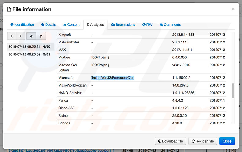 Ficheiro de informações Trojan:Win32/Fuerboos