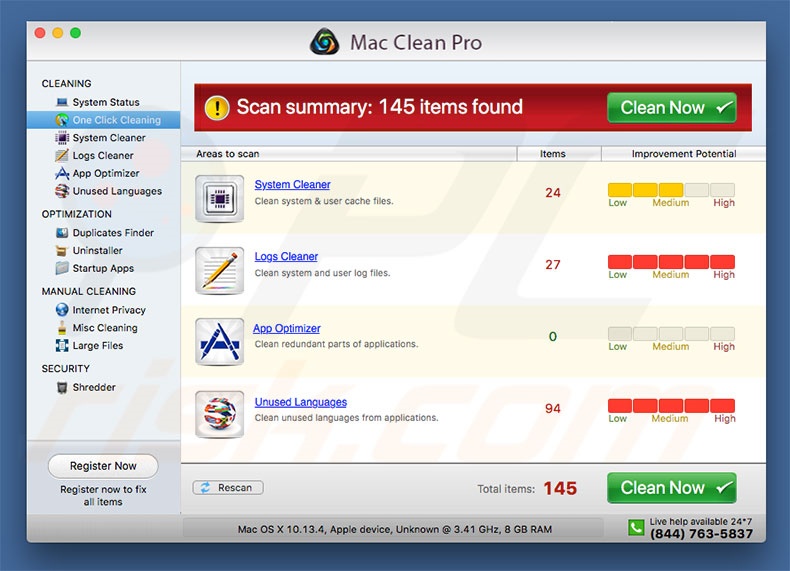 Aplicação indesejada de Mac Clean Pro