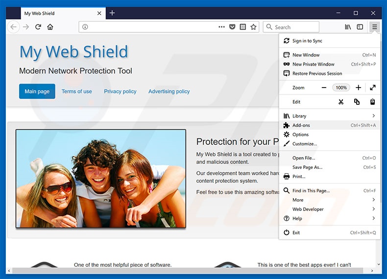 Remover os anúncios My Web Shield do Mozilla Firefox passo 1