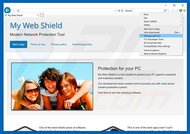 Remover os anúncios My Web Shield de Internet Explorer passo 1
