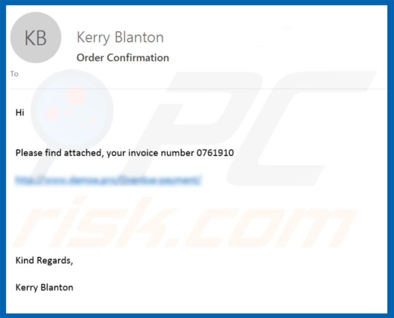 malware Order Confirmation Email Virus
