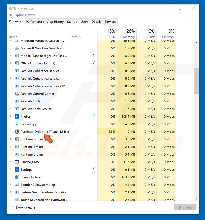 malware Pony no Gestor de Tarefas