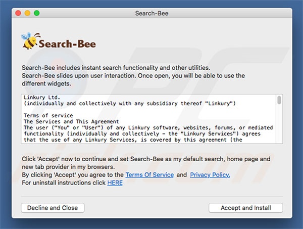 Delusive installer used to promote search.search-bee.com