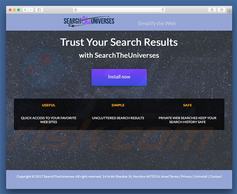 Site fraudulento usado para promover search.searchtheuniverses.com