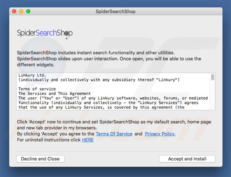 Instalação oficial do Sequestrador de navegador SpiderSearchShop