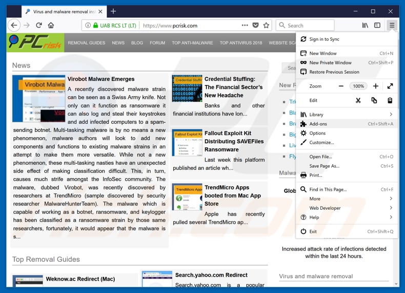 Remova as extensões fraudulentas do Mozilla Firefox passo 1