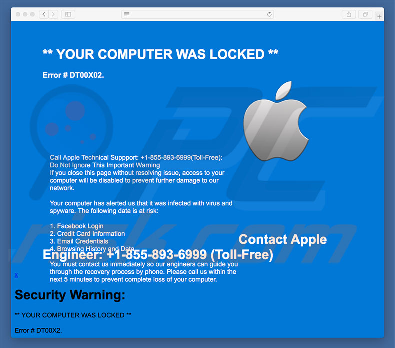 Fraude Contact Apple Engineer (Error #DT00X02)