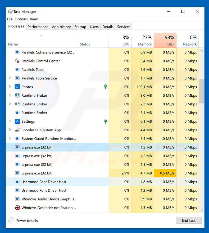 Ransomware SAVEfiles no Gestor de tarefas