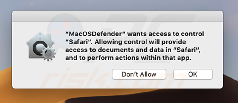 MacOSDefender a exibir pop-up