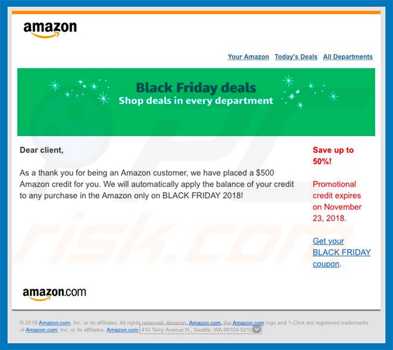 Campanha de vírus de e-mail spam Amazon