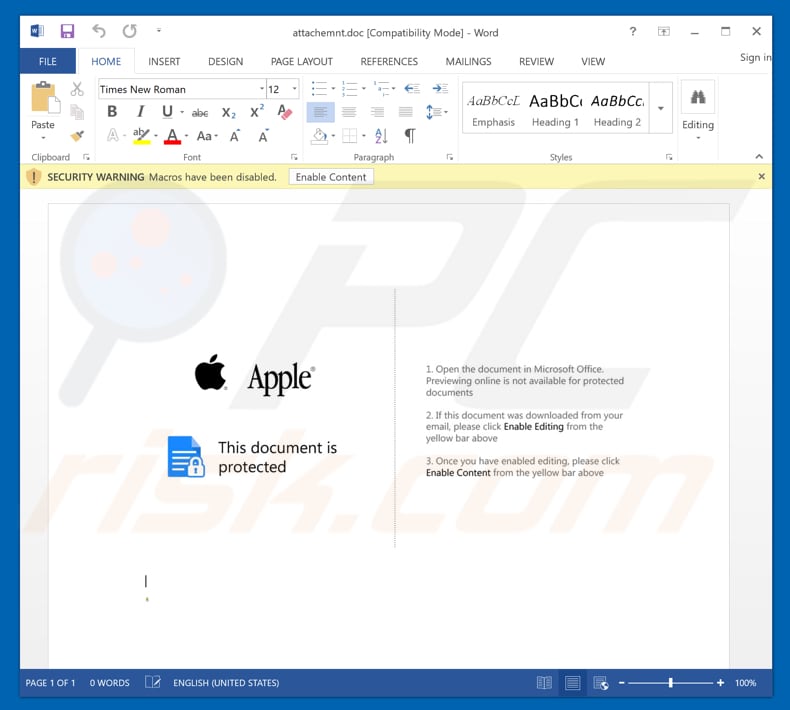 anexo do apple email virus apresentado na campanha de fraude do apple email virus